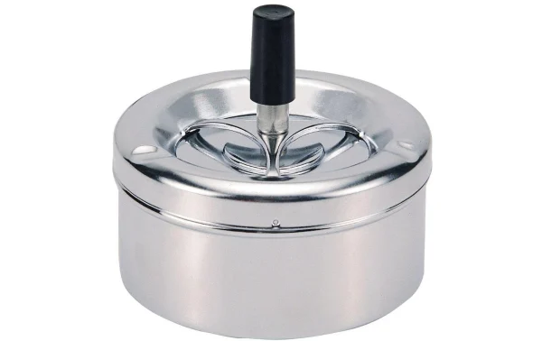 Meilleure vente 🛒 Dameco Cendrier Avec Un Couvercle Centrifuge, Argenté – Cendrier 🌟 boutique pas cher 1