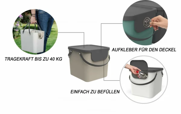 Coupon ✔️ Rotho Bacs De Recyclage Albula 40 L, Gris – Bac à Compost ⭐ luxe soldes 4