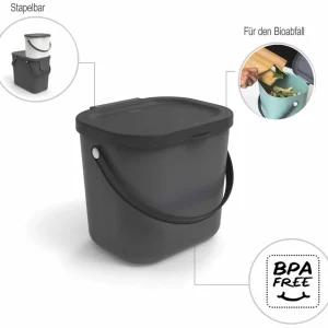 Promo ❤️ Rotho Bacs De Recyclage Albula 6 L, Anthracite – Bac à Compost ⌛ magasin pas cher 9