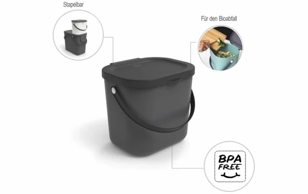 Promo ❤️ Rotho Bacs De Recyclage Albula 6 L, Anthracite – Bac à Compost ⌛ magasin pas cher 4