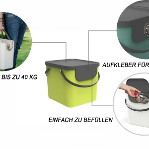 Promo 👍 Rotho Bacs De Recyclage Albula 40 L, Vert Clair – Bac à Compost ⭐ Authentic Original licence 9