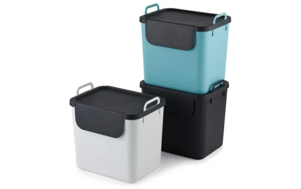 marque pas cher Grosses soldes 🔔 Rotho Bacs De Recyclage Jive 30 L, Bleu Clair/Noir/Blanc – Bac à Compost 🤩 3