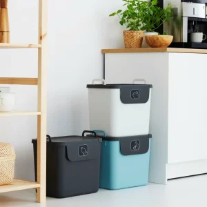 marque pas cher Grosses soldes 🔔 Rotho Bacs De Recyclage Jive 30 L, Bleu Clair/Noir/Blanc – Bac à Compost 🤩 9